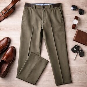 Haggar Straight Fit Dress Pants 32x32 | Olive Green No Iron Work Office